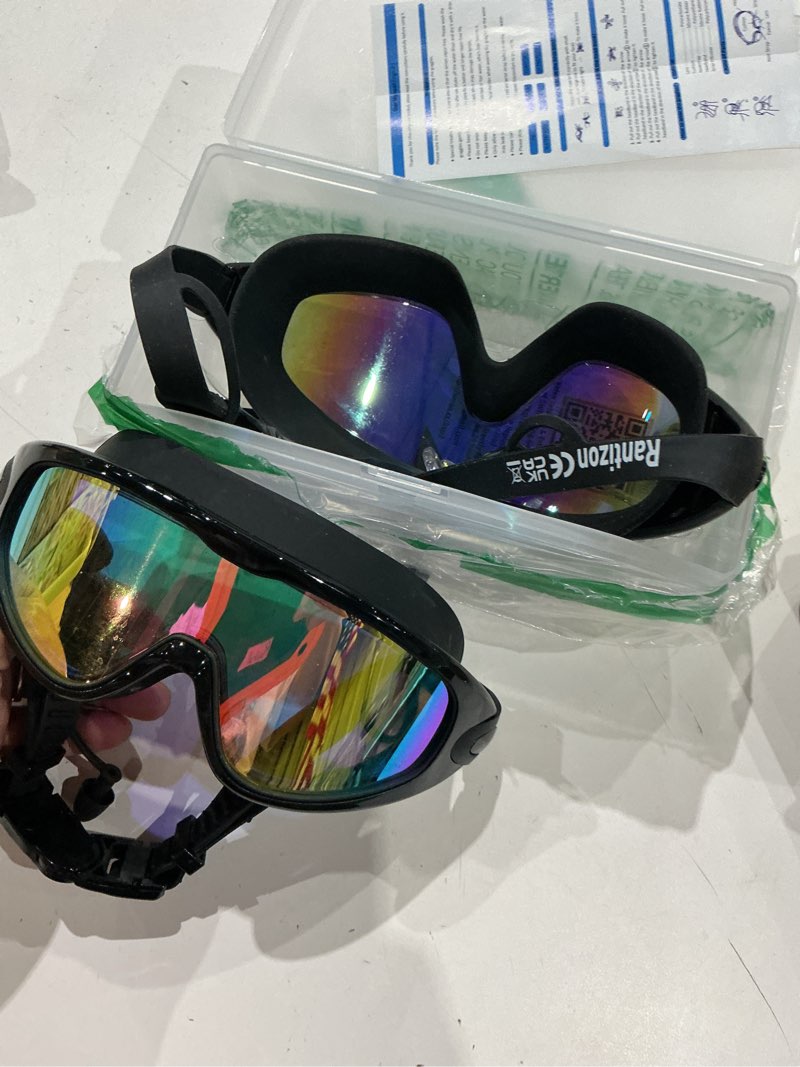Condition photo showing As Is for swim goggles 2 pack, wide view anti fog&uv swimming goggles for audlt, no leak pool beach essentials for men women aqua & birght rose large for adults