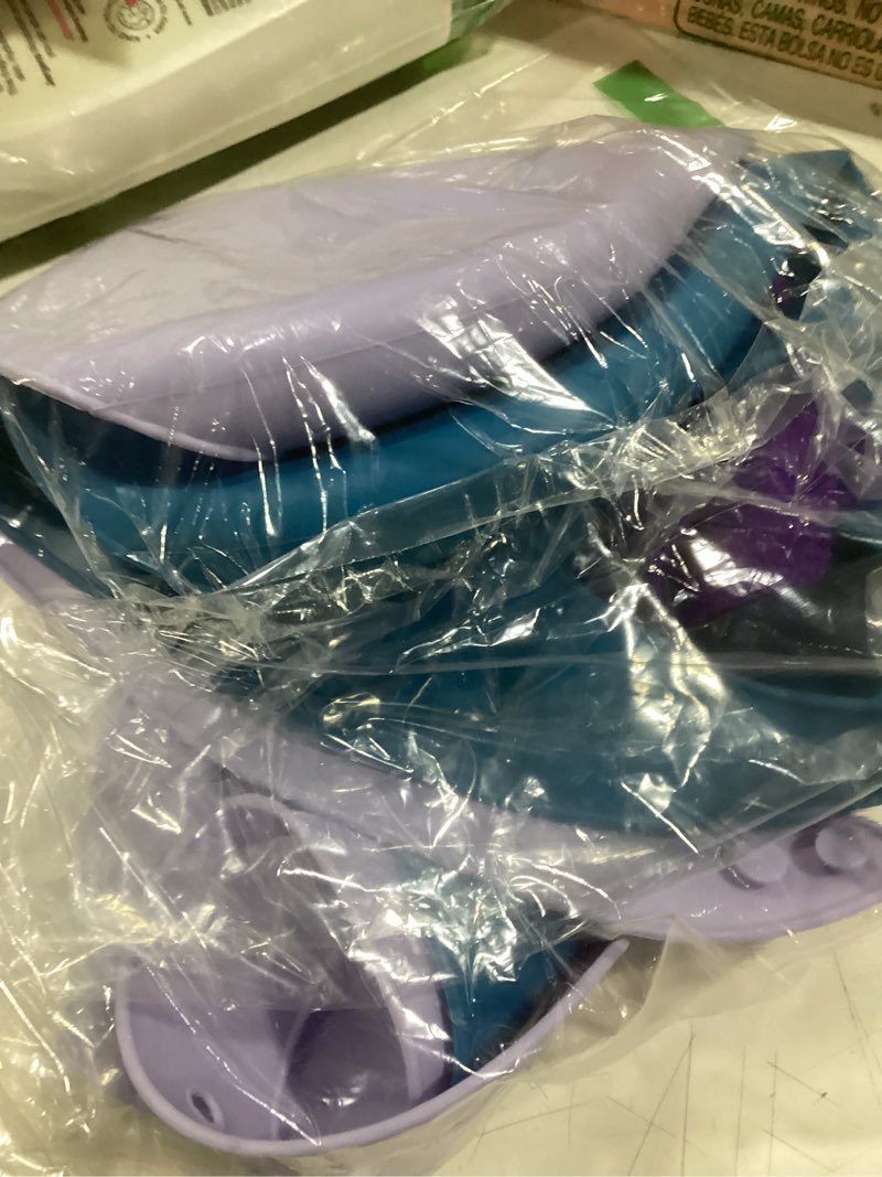 Condition photo showing Good Condition for 2 pieces adult bib large silicone adult bibs with crumb catcher, adjustable waterproof clothes protector, bibs for elderly women and men, senior citizen feeding bibs - unisex(blue, purple)