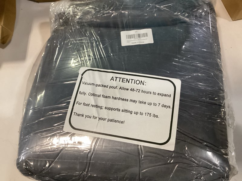 Condition photo showing New/Like New for Pouf Ottoman Stuffed Modern Foam Pouf Ottoman Filler Velvet Floor Pouf Round Foot Stool 20 * 12 Inches Ottoman Foot Rest for Living Room, Home Decor (Grey) 20\"D x 20\"W x 12\"H Grey