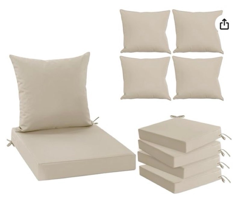 Outdoor Chair Cushion Weather Resistant, Backrest and Seat Cushion Set for Patio Furniture with Waterproof Removable Cover, 19 x 19 Inch, Cream, Set of 4