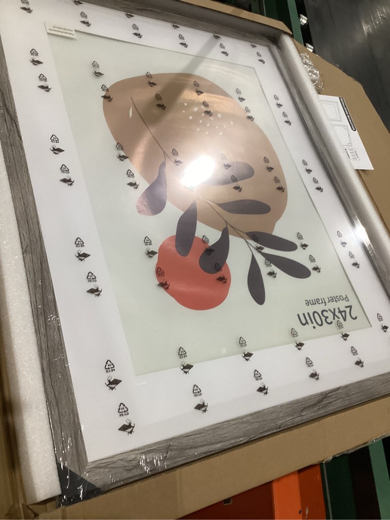 Condition photo showing As Is for hongkee 24x30 frame, rustic grey wood style - display posters 18 x 24 with mat or 24x30 without mat, wall mounting horizontal and vertical, 1 pack grey 24x30 in