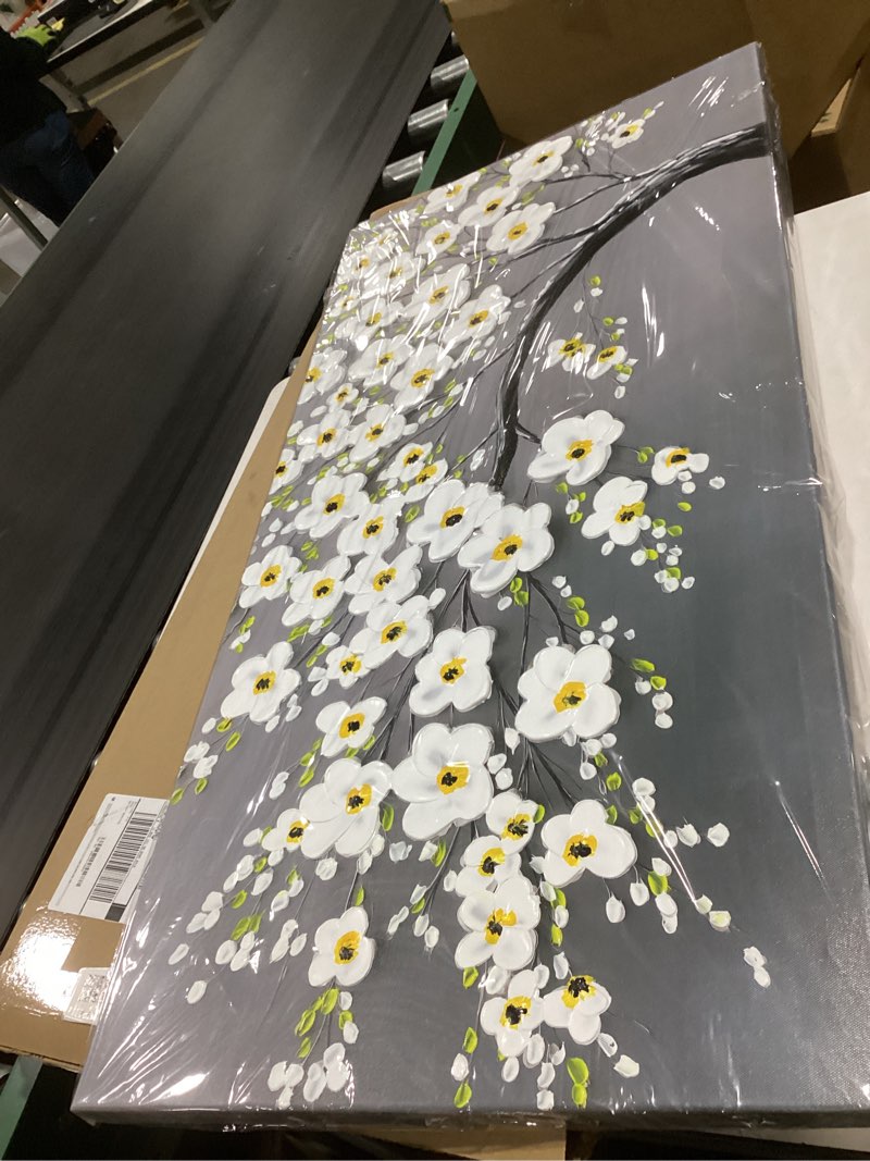 Condition photo showing Good Condition for tarfupth large flower wall art for living room hand-painted white blossom tree wall art textured floral canvas painting for office bedroom girls room home decor 20x40 inch 20l" x 40w" white