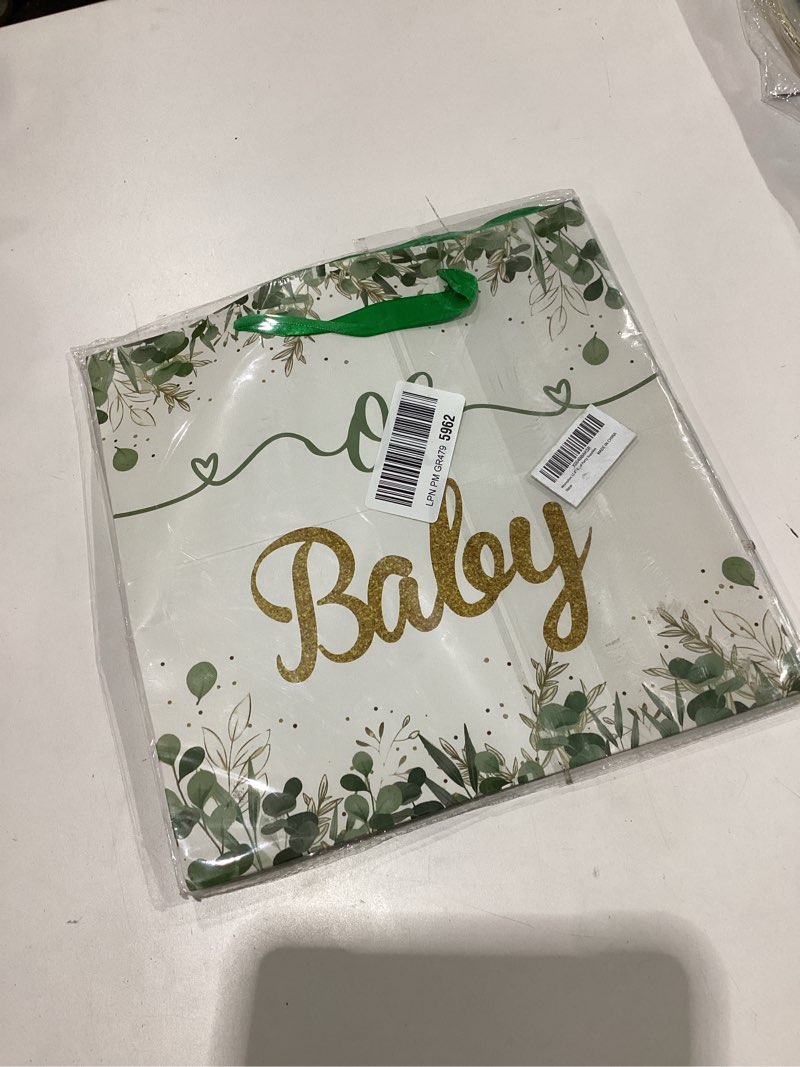 Condition photo showing Good Condition for 11.8" extra large gift bag sage green square giant gift bag with handles and tissue paper eucalyptus oh baby wrapping paper bag for baby shower birthday newborn gender reveal party supplies