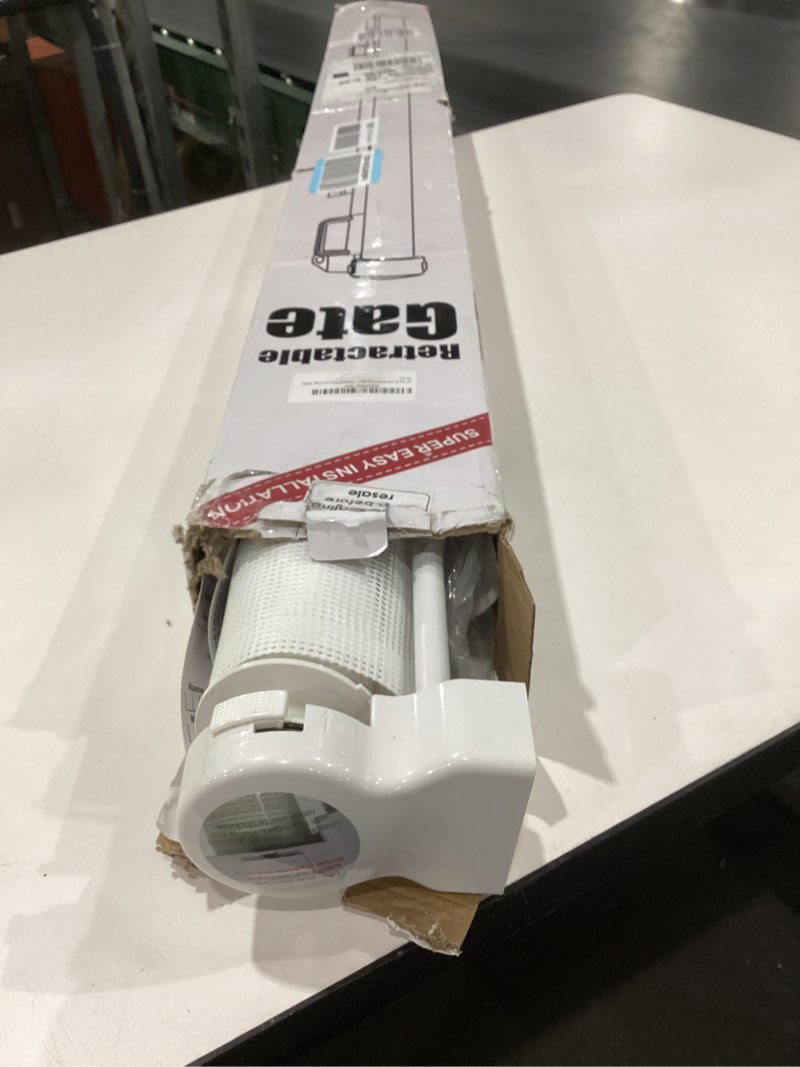 Condition photo showing Good Condition for Newly Enhanced - 42" Tall × 120" Extra Wide Retractable Baby Gate Keeps Pets from Getting Under Tall Dog Gate, Indoor/Outdoor Baby Gates for Dogs, Retractable Dog Gate for Large Openings, White White (42" Tall x 120" Wide)