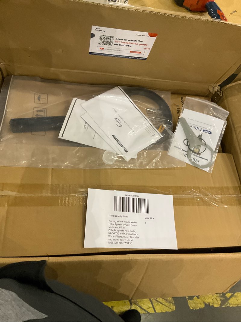 Condition photo showing item condition for iSpring Whole House Water Filter System w/Spin Down Sediment Filter, Polyphosphate Anti-Scale, GAC+KDF, and Carbon Block Water Filters, Water Descaler and Water Filter, Model: WGB32B-KDS+WSP50 Ultimate Protection Pro