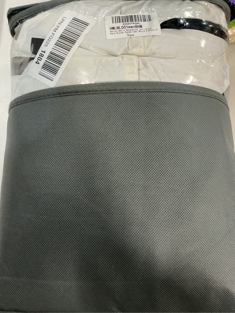 Condition photo showing As Is for wantdo Men's Mountain Waterproof Ski Jacket Windproof Rain Jacket Winter Warm Hooded Coat White & Black Medium