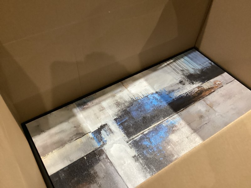Condition photo showing Good Condition for blue abstract wall art for living room - navy blue abstract canvas artwork for wall, large modern framed pictures for office, bedroom blue paintings wall decor 20×40in 40"l x 20"w navy blue