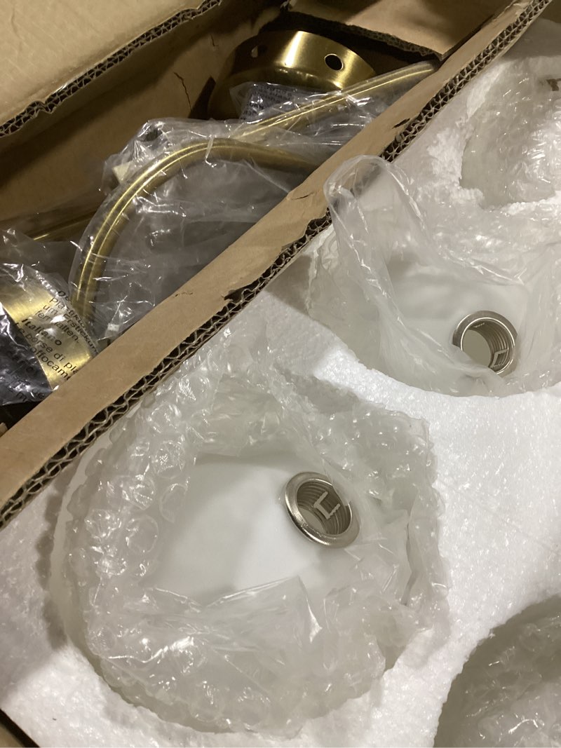 Condition photo showing Good Condition for LIJOY Modern Luxury 9-Light Pendant Lamp with Coppe Frame & White Shades Pendant Lighting for Bedroom,Dining Room. Wave Chandelier Hanging Light Fixtures in Bedroom Living Room Kitchen Dining Room Gold 9 Light