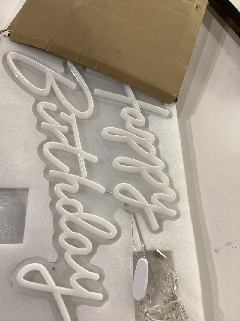 Condition photo showing Good Condition for happy birthday neon sign, 22.4"x13.8" happy birthday sign for birthday party decor, happy birthday light up led signs for backdrop, neon birthday sign for any ages bday celebration, warm white divatla