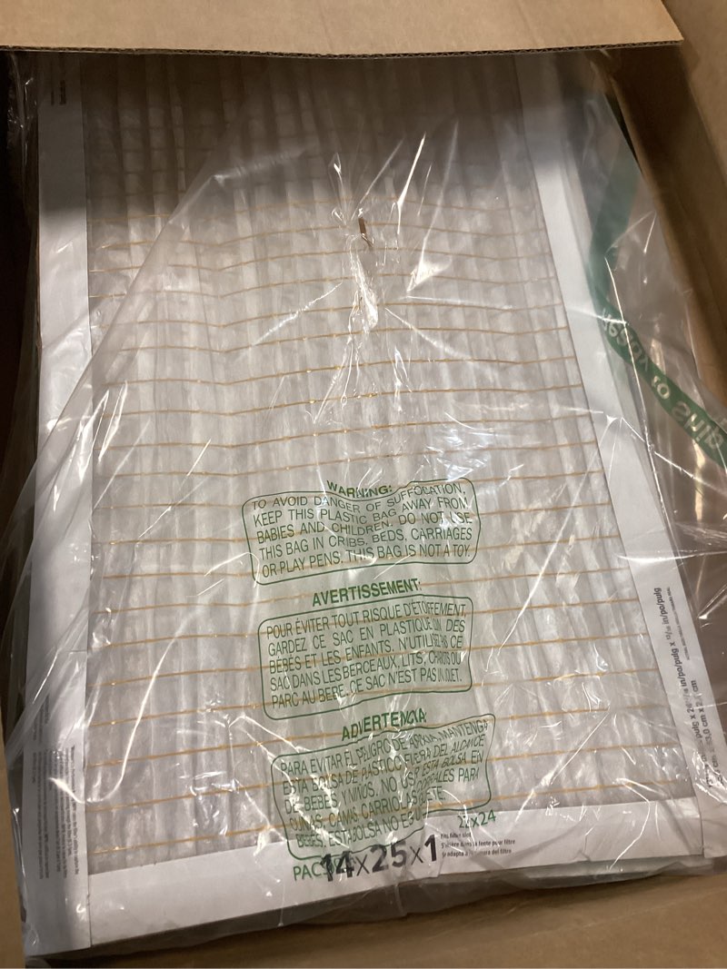 Condition photo showing As Is for filtrete 14x25x1 ac furnace air filter, mpr 700, merv 8, tough on pollen, easy on airflow, 3-month pleated 1-inch electrostatic air cleaning filter, 2-pack (actual size 13.81 x 24.81 x 0.81 in)