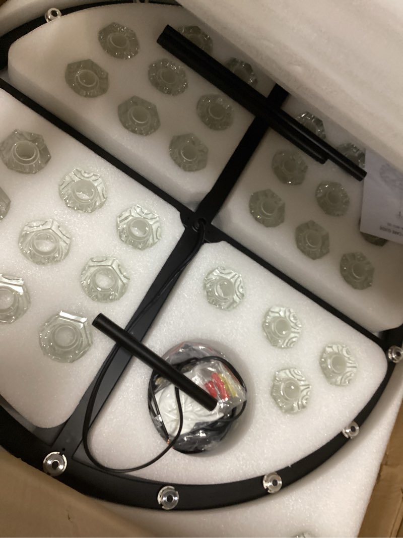 Condition photo showing Good Condition for 32-lights crystal chandelier | dia 33 inch round chandeliers for dining room over table | black dining room light fixture apply to living room | kitchen island | foyers | 32 x g4 bulbs (included) black round d33'' 32-lights