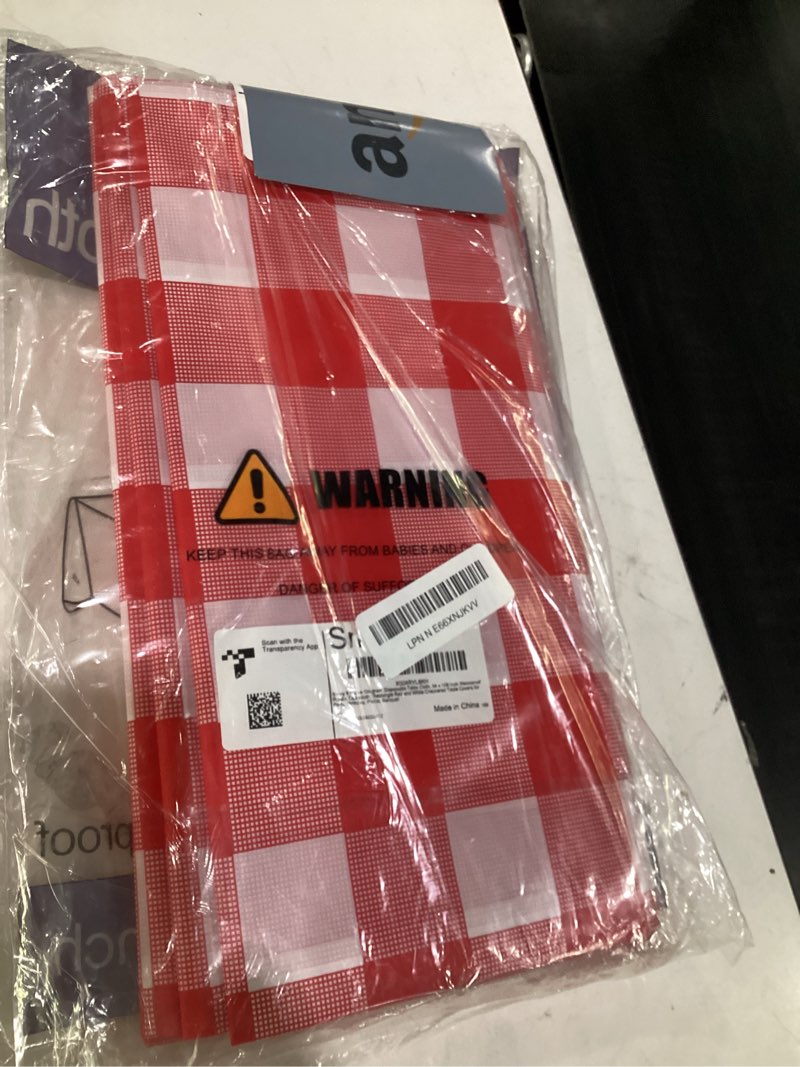 Condition photo showing Good Condition for smiry 8 packs gingham disposable table cloth, 54 x 108 inch waterproof plastic tablecloth, rectangle red and white checkered table covers for picnic, party, birthday, banquet 54"x108" (pack of 8) red and white