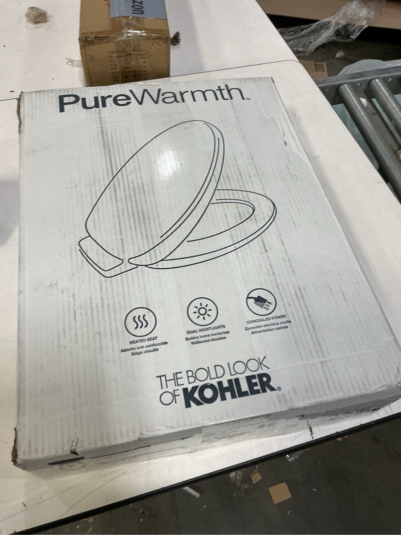 Condition photo showing As Is for KOHLER 10349-0 PureWarmth Heated Elongated Toilet Seat, Soft Close Toilet Seat, Quiet-Close, Slow Close, Night Light, White Elongated White