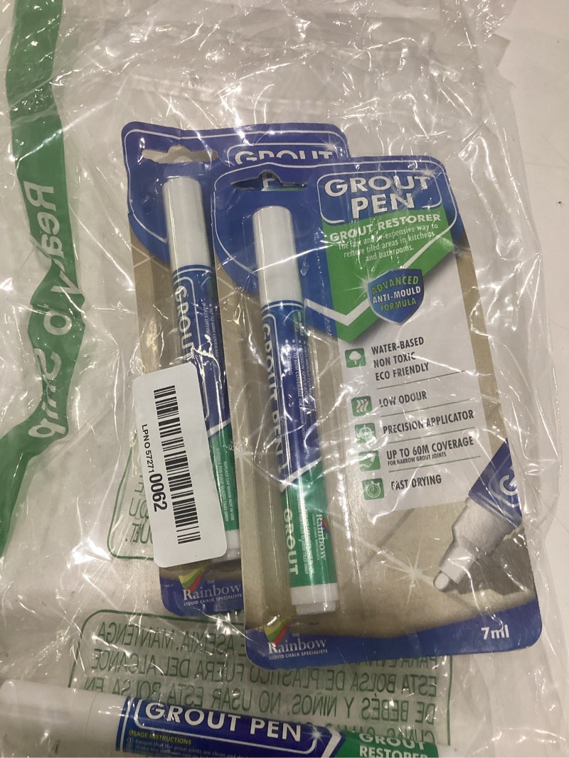 Condition photo showing Good Condition for grout pen white tile grout paint marker: waterproof tile grout colorant and sealer pens for cleaner looking floors & whitener without bleach - narrow 5mm, 2 pack with extra tips (7ml) - white