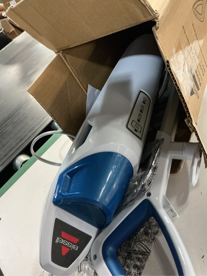 Condition photo showing As Is for bissell power fresh steam mop with natural sanitization, floor steamer, tile cleaner, and hard wood floor cleaner with flip-down easy scrubber, 1940a powerfresh steam mop