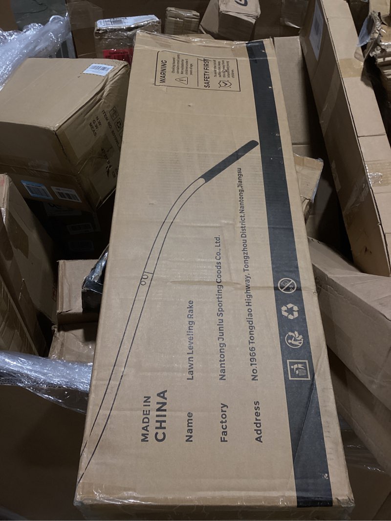 Condition photo showing As Is for lawn leveling rake -31.5''x11.8'' heavy duty leveling rake, ergonomic handle, professional ground leveler for yard, soil, grading, gravel, seeding, do not hurt turf, save effort 31.5"x11.8"