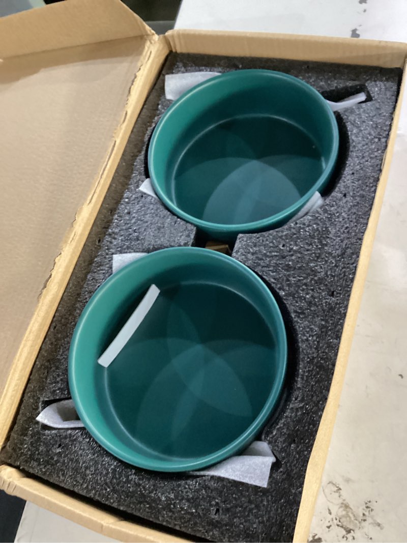 Condition photo showing New/Like New for spunkyjunky ceramic dog and cat bowl with wood stand non-slip matte glaze weighted food water set for cats &small dogs 13.5 oz green 1.7 cups green × 2