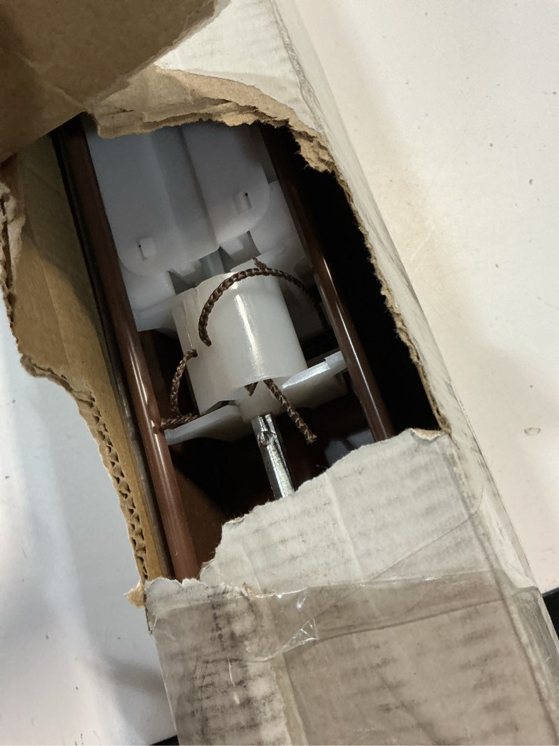 Condition photo showing As Is for cordless room darkening venetian blind - 31 inch width, 64 inch length, 2" vinyl slat size - mahogany - gii luna light filtering horizontal mini windows blinds for interior by achim home decor 31"w x 64"h mahogany