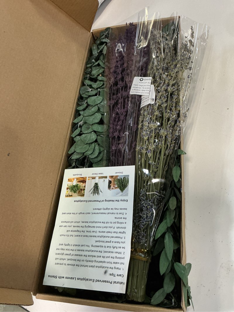 Condition photo showing Good Condition for 120+ Pcs Mixed Dried Eucalyptus & Lavender Flowers for Shower, Preserved Natural Eucalyptus Leaves for Wall Hanging, Plant Fragrance, Dried Florals for Vase Fillers, Wedding, Green Bathroom Decor