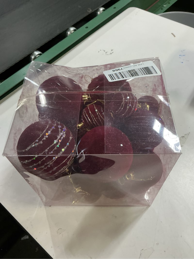 Condition photo showing New/Like New for 36 PCS Red Velvet Christmas Ornaments Balls for Tree, Burgundy Flocked Shatterproof Hanging Ornaments for Xmas Tree Home Party Holiday Decorations