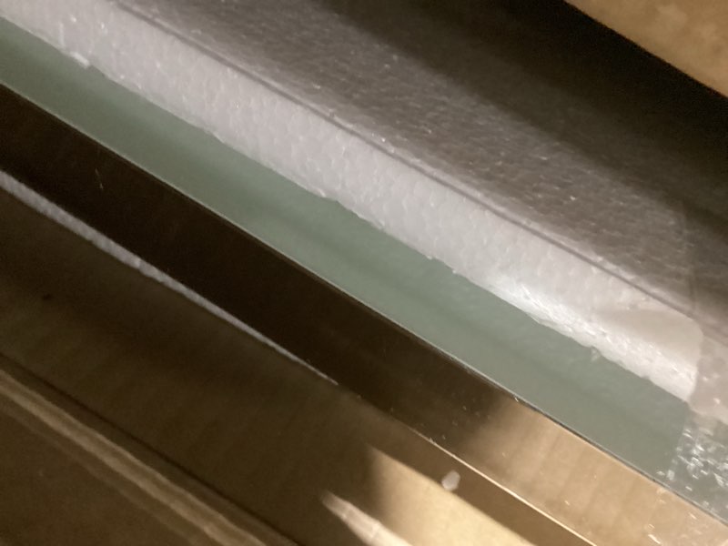 Condition photo showing New/Like New for ANDY STAR Chrome Mirror 24x36, Polished Silver Bathroom Mirror, Modern Wavy Mirror with Sophisticated Curved Design, SUS304 Anti-Rust, 1’’ Deep Wall-Mounted Vertically/Horizontally