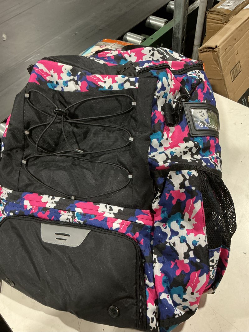 Condition photo showing Good Condition for lacrosse bag 65l, extra large lacrosse gear backpack with multi-pocket design, helmet holder & ventilated shoe compartment camo pink x-large