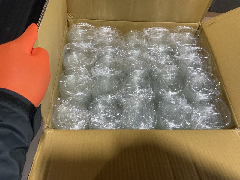 Condition photo showing As Is for eco-products bluestripe recycled plastic cup flat lids, case of 1000, fits 9-24oz plastic cups, made from 30% post-consumer recycled plastic bottles, recycled pet (rpet) for cold drinks & snacks