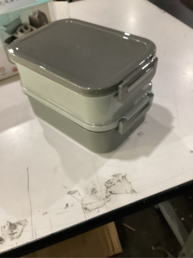 Condition photo showing New/Like New for Adults Bento Box with Insulated Lunch Bag, 74oz Capacity 3 Stackable Leak-Proof Bento Box Built-In Utensil and Sauce, PFAS & BPA-Free, Microwave & Dishwasher Safe (Dusk Gray)