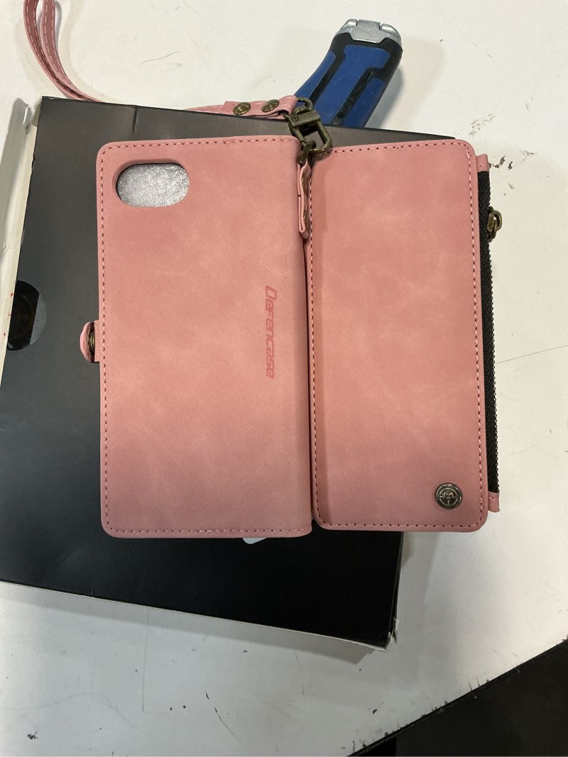 Condition photo showing New/Like New for defencase for iphone 16e/17e case wallet with rfid blocking card holder slots for women men, elegant pu leather magnetic snap flip wristlet strap zipper wallet phone cases for iphone 17e & 16e, pink iphone 16e/17e airy rose pink