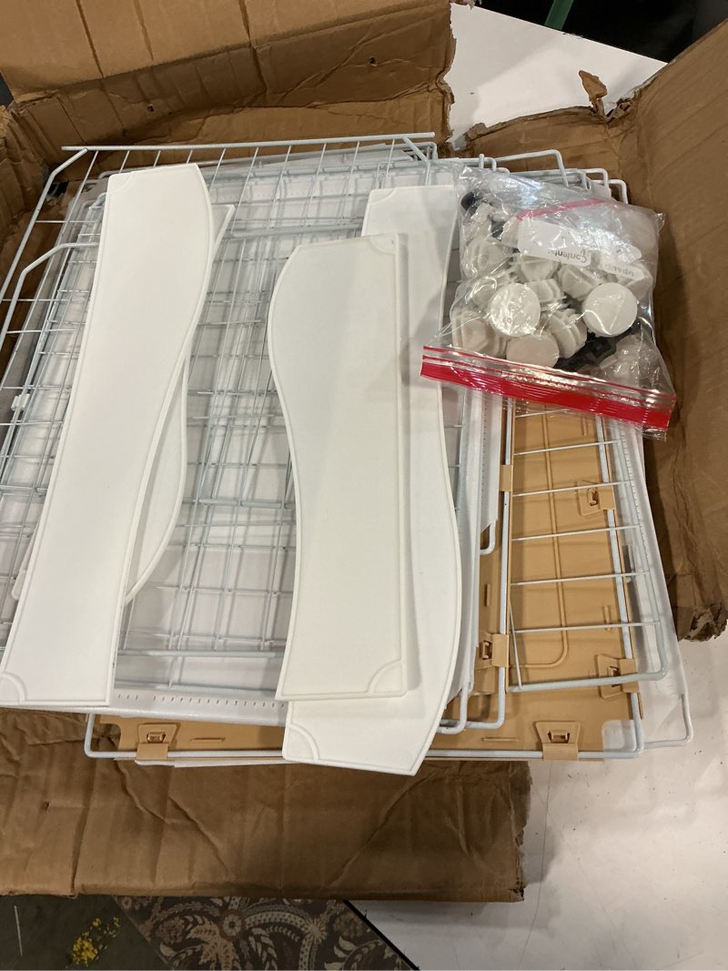 Condition photo showing As Is for pull out cabinet organizer fixed with adhesive nano film, 2 pack sliding mesh cabinet basket with handle, heavy duty slide out pantry shelves drawer storage for home, kitchen, bathroom, cream