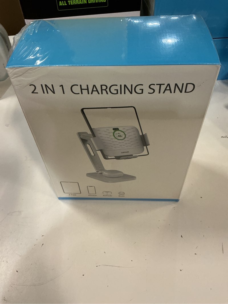 Condition photo showing New/Like New for Wireless Charger Stand for Z Fold 7/6/5/4/3, Aluminium Alloy Charging Station [3 Coils] 2 in 1 Charger Station for Galaxy Buds 2 Pro/Pro / 2 / Live and Z Fold Series?Include 20W Adapter? White