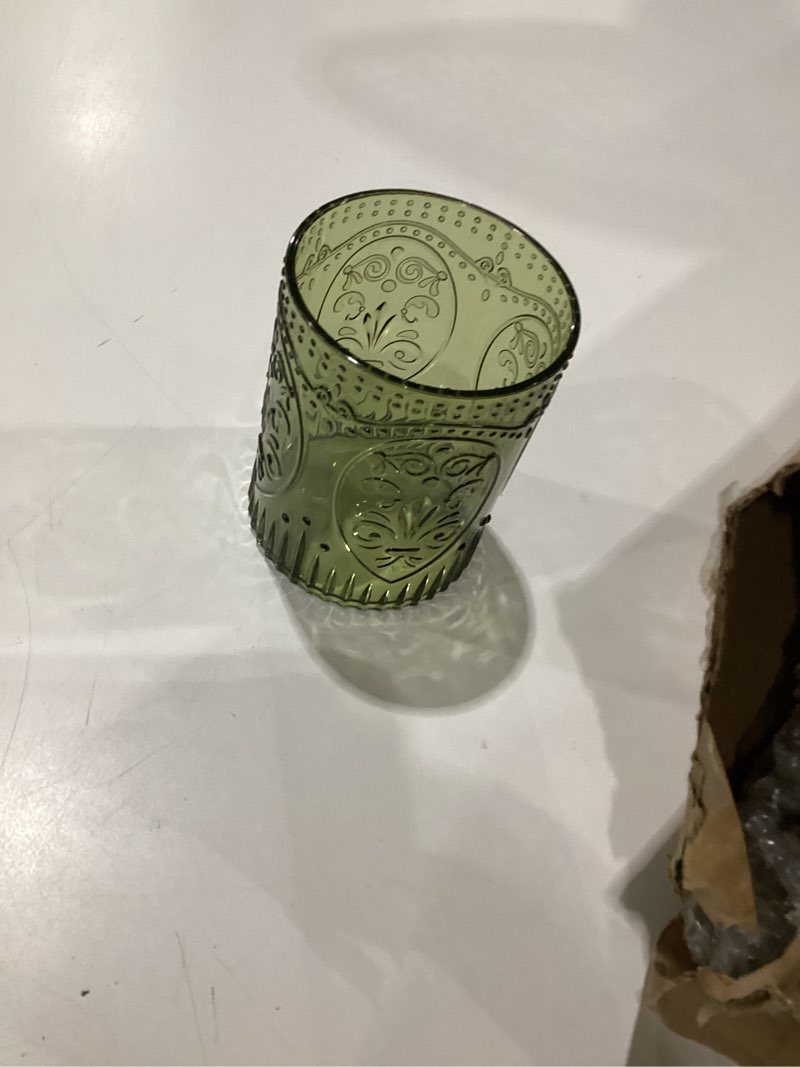 Condition photo showing Good Condition for qinyoung 24 plastic vintage drinking glasses 8.5oz stemless retro embossed wine glasses shatterproof reusable cups for baby shower wedding reception grand event party (dark green) dark green 24