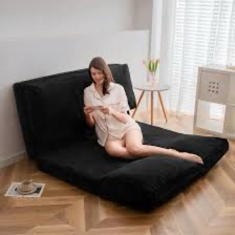 MAXYOYO Bean Bag Bed Folding Sofa Bed Floor Mattress for Adults, Extra Thick and Long Floor Sofa with Faux Fur Washable Cover, Floor Couch Bed for Living Room, Dark Grey 39x95 Inch Twin 39x95 Inch Dark Grey
