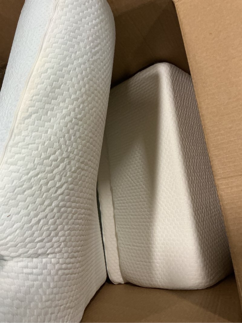 Condition photo showing As Is for 4PCS Wedge Pillow Set for After Surgery, Orthopedic Bed Wedge Pillow for Back Pain Relief, Sitting up in Bed,Recovery, Acid Reflux, Snoring, Body Pillow for Sleeping,Leg,Shoulder Support, White/Grey White/Grey 4PCS Bed Wedge Pillow Set
