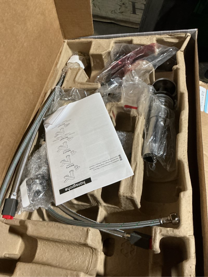 Condition photo showing As Is for hansgrohe rebris s widespread double-handle 3-hole bathroom sink faucet in matte black, 72530671 matte black 1.2 gpm