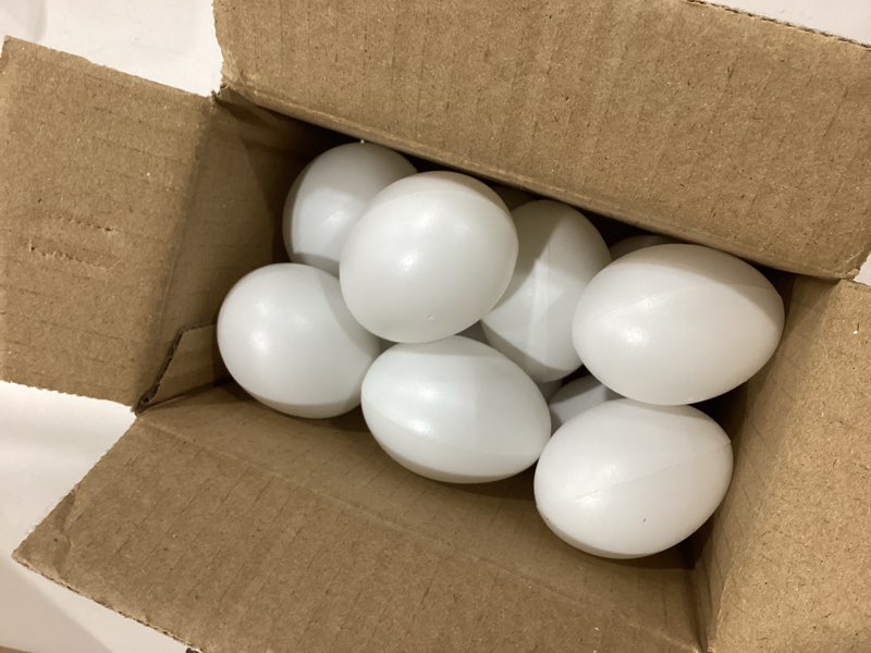 Condition photo showing New/Like New for white plastic eggs - 12 pcs paintable easter eggs - 2.36 inch craft easter eggs for painting easter decorations basket stuffers hen lays eggs pretend play easter party home decoration