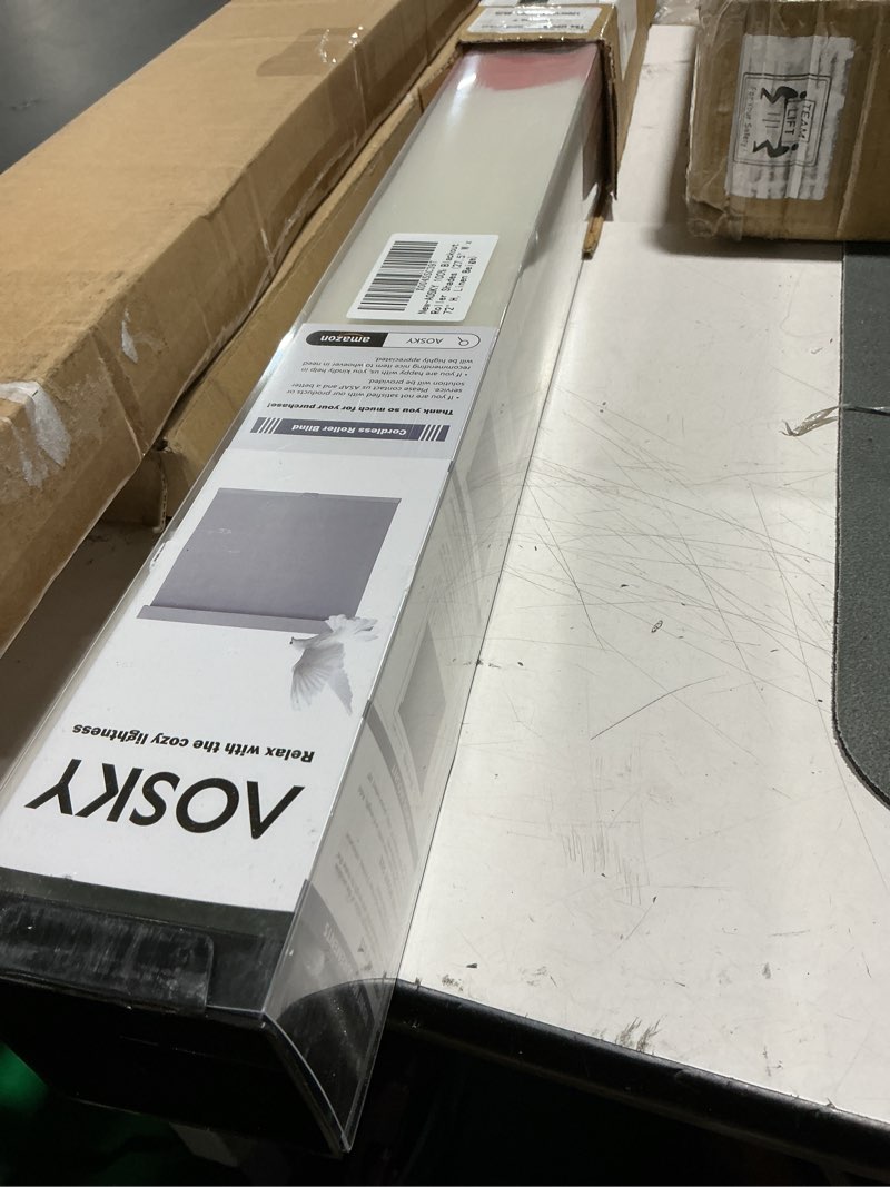 Condition photo showing New/Like New for aosky blackout roller shades cordless blinds for windows, free-stop shades with valance, thermal insulated fabric, uv protection, blinds for home and office (27.5" w x 72" h, linen beige linen beige 27.5"w x 72"h