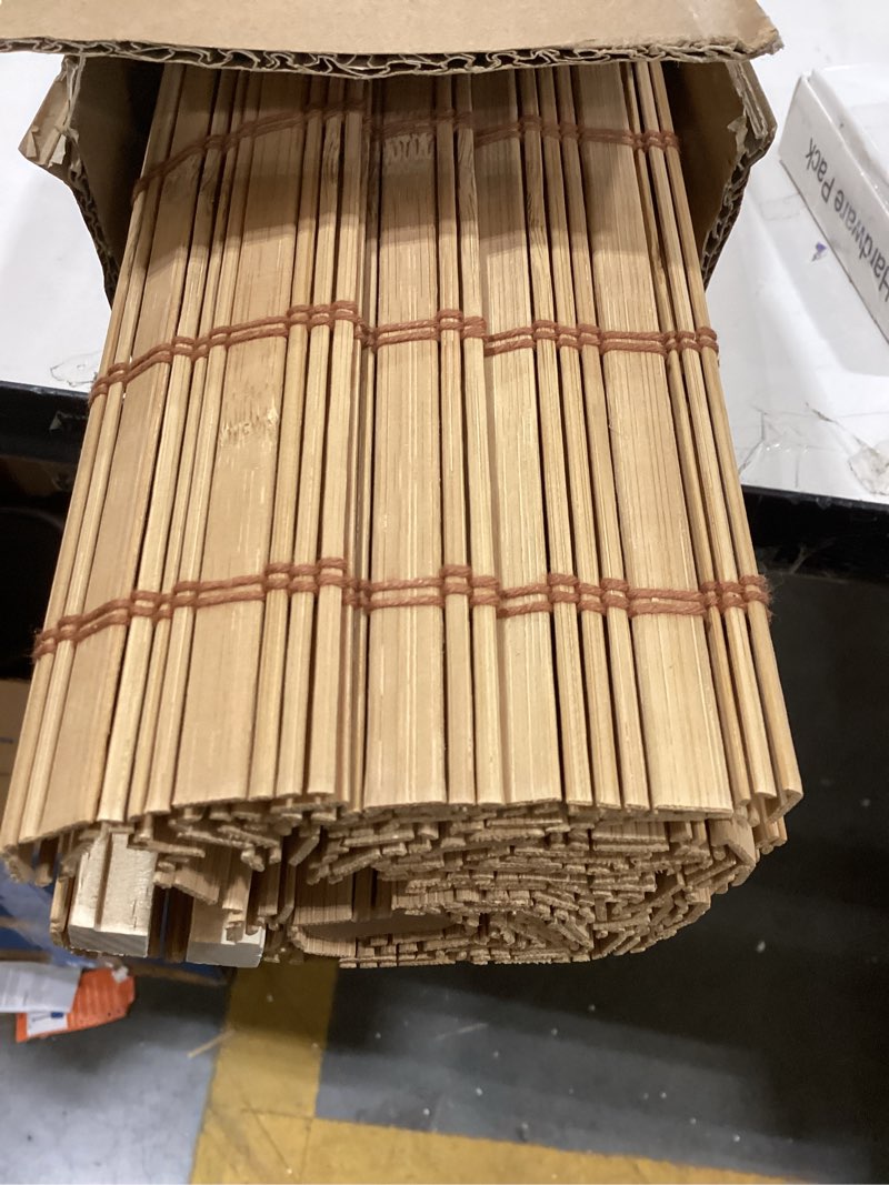 Condition photo showing New/Like New for Bamboo Roman Shades with Valance Cover, Cordless Bamboo Blinds for Indoor Windows, Light Filtering, UV Protection, 22" W x 64" H, Carbonized Carbonized 22"W x 64"H
