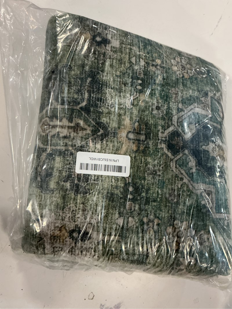 Condition photo showing New/Like New for machine washable throw rugs for entryway: door mat indoor entrance 3x5 small rug stain resistant non-slip low pile soft carpet for kitchen front door indoor entrance entry bedroom 3' x 5' (rectangular) black and green