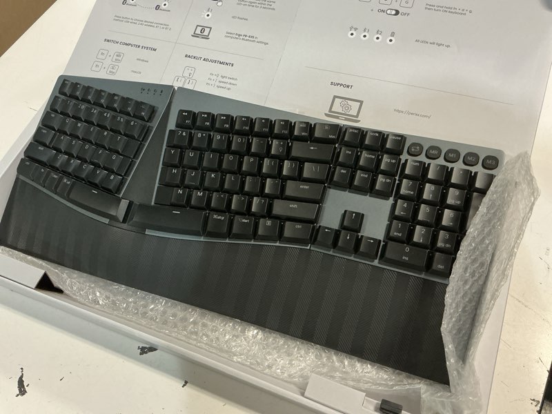 Condition photo showing Good Condition for perixx periboard-835rd wireless ergonomic mechanical keyboard - rgb backlit - low-profile red linear switches - multi-device connection - compatible with windows and mac os x - us english wireless backlit linear
