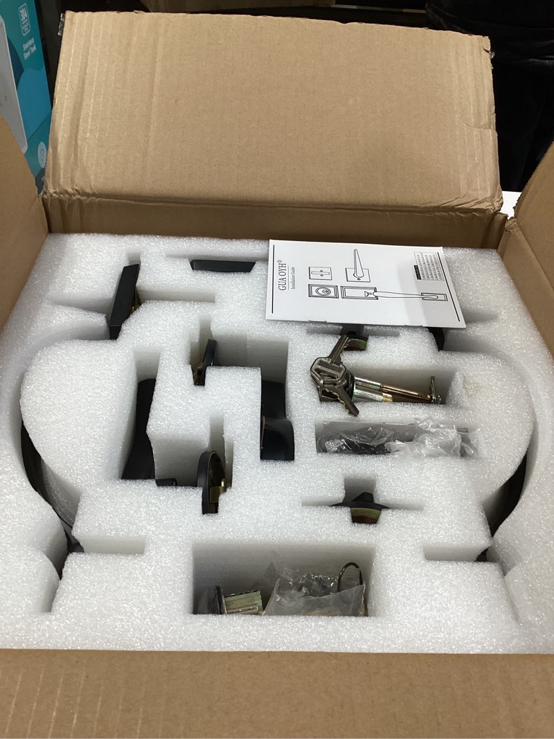 Condition photo showing Good Condition for neutype front door handle set matte black double door handle set with dummy heavy duty double door lock set, with single cylinder deadbolt and lever handle, compatible with right & left handed doors