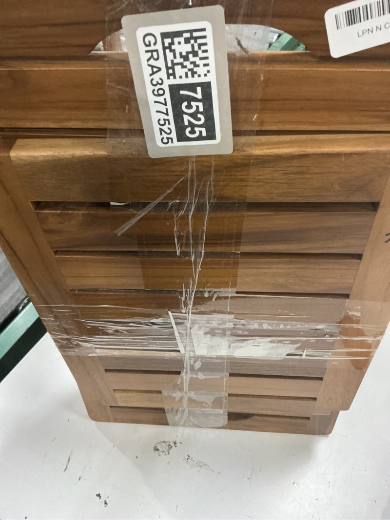 Condition photo showing Good Condition for 14" compact teak shower stool with shelf & handle - waterproof, non-slip bath bench for small bathrooms/tub/outdoor use, 300 lbs capacity (patented) 14"w x 10" dx 17"h