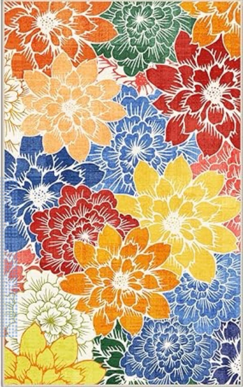 genimo indoor outdoor area rug 5'x8', machine washable rugs for patio, waterproof, non-slip easy cleaning floral outdoor mat carpet for living room, bedroom, rv, balcony, deck, camping, colorful