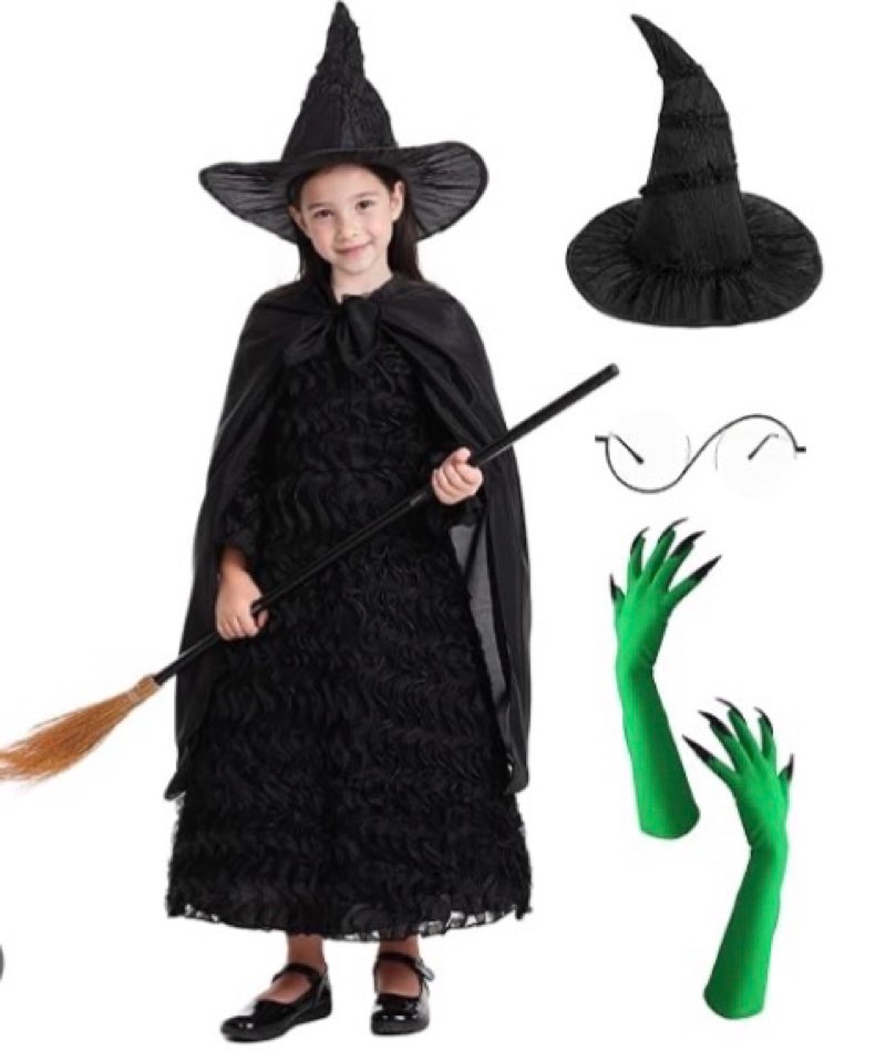 Enccfoeo Girls Witch Costume Dress, Black Textured Dress for Kids Halloween Costumes & Birthday Part 130*