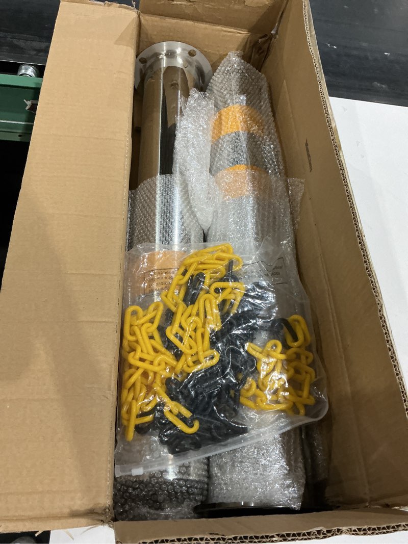 yaocom 2 pcs stainless 31.5''x4.5" safety bollard posts with 1 barrier chain, yellow reflective stri