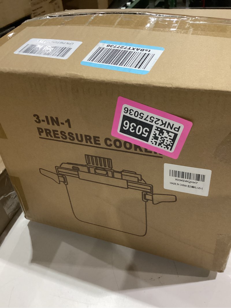 Condition photo showing Good Condition for 18/8 Stainless Steel Pressure Cooker 6 Quart, [One-Hand Locking] Olla de Presion, [3-In-1] Pressure Cooker, Includes Glass Lid & Steamer, Induction Compatible, Gas Stovetop Compatible 6 Quarts