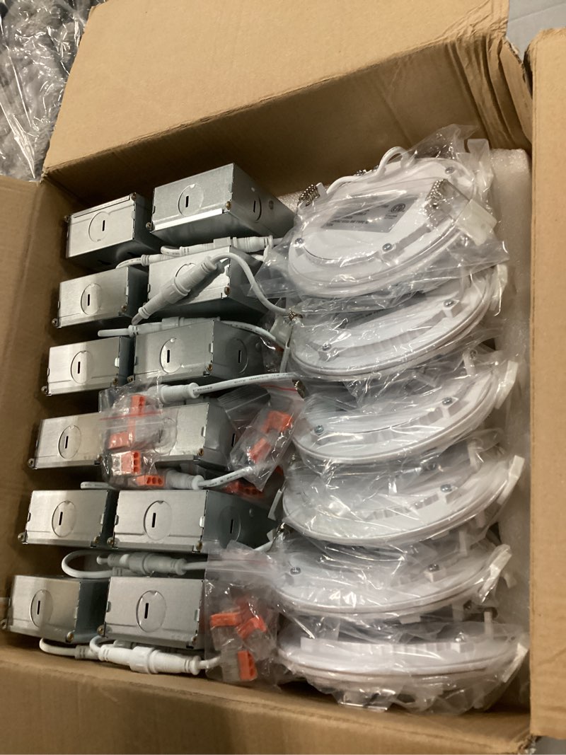 Condition photo showing Good Condition for 12 Pack 4 Inch Ultra-Thin LED Recessed Ceiling Light with Junction Box, 5CCT Dimmable 2700K/3000K/4000K/5000K/6000K, 9W 850lm Can Killer Downlight-ETL and Energy Star Certified 5CCT-2700K,3000K,4000K,5000K,6000K 4INCH
