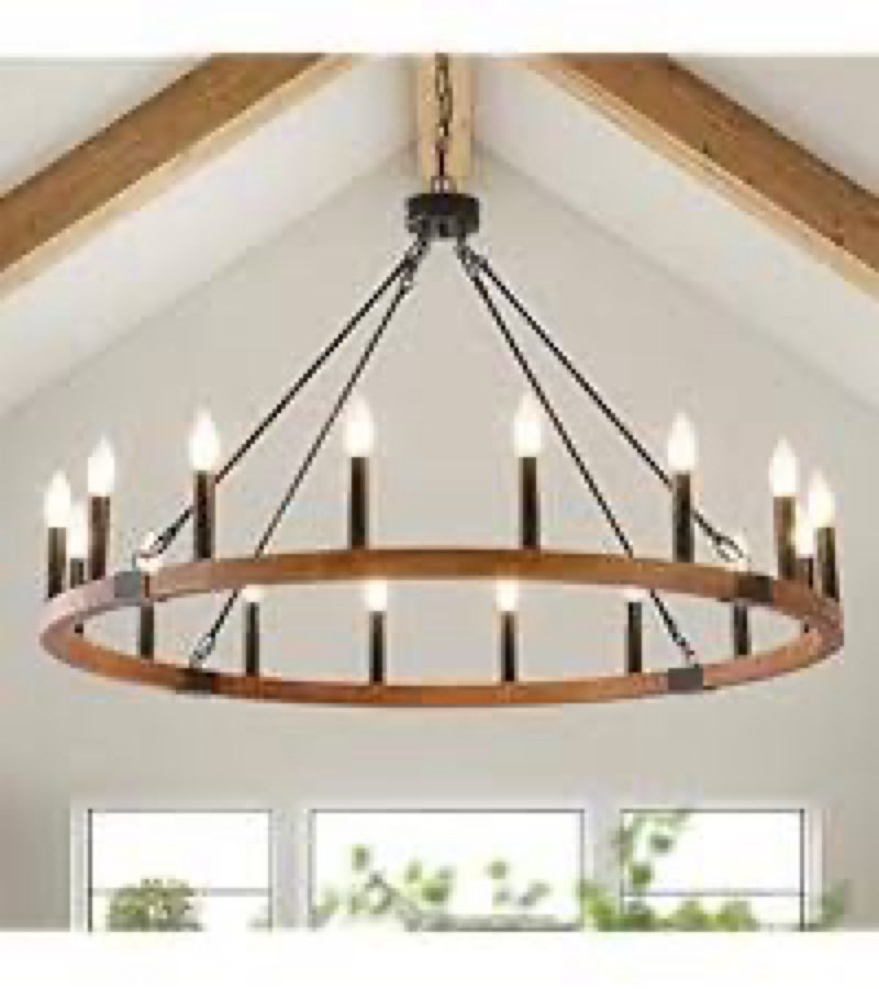 HHR 40 Inch Solid Wood Wagon Wheel Chandelier, 16-Light Farmhouse Chandelier for Dining Room, Modern