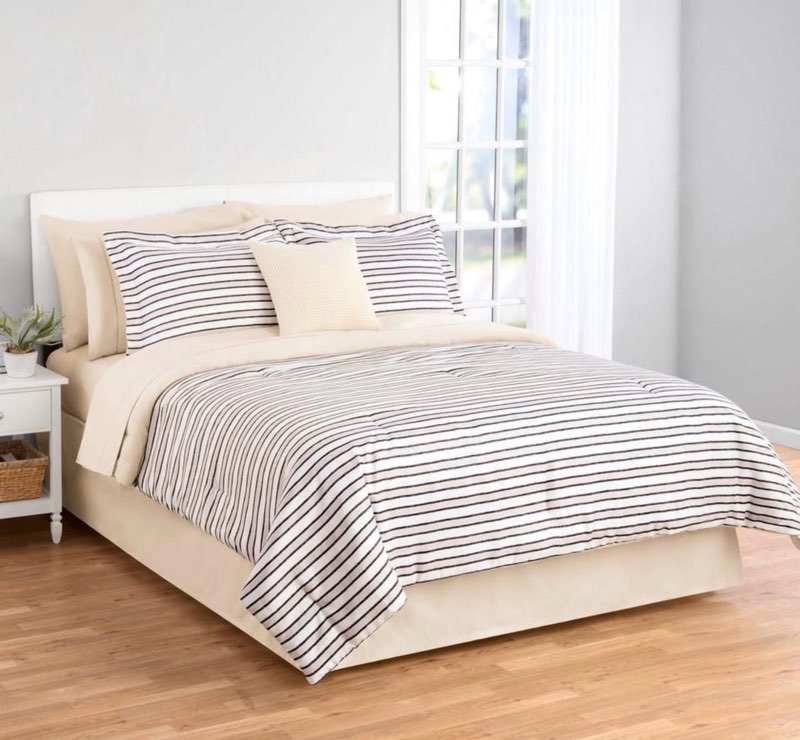 mainstays soft touch bed in a bag 11-piece tan/black comforter set with sheets, full