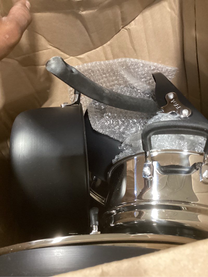 Condition photo showing Good Condition for t-fal ultimate hard anodized nonstick pots and pans set 14 piece, oven broiler safe 400f, kitchen cooking set w/fry pans, saucepans, griddle, dutch oven, dishwasher safe, cookware, black 14-piece black
